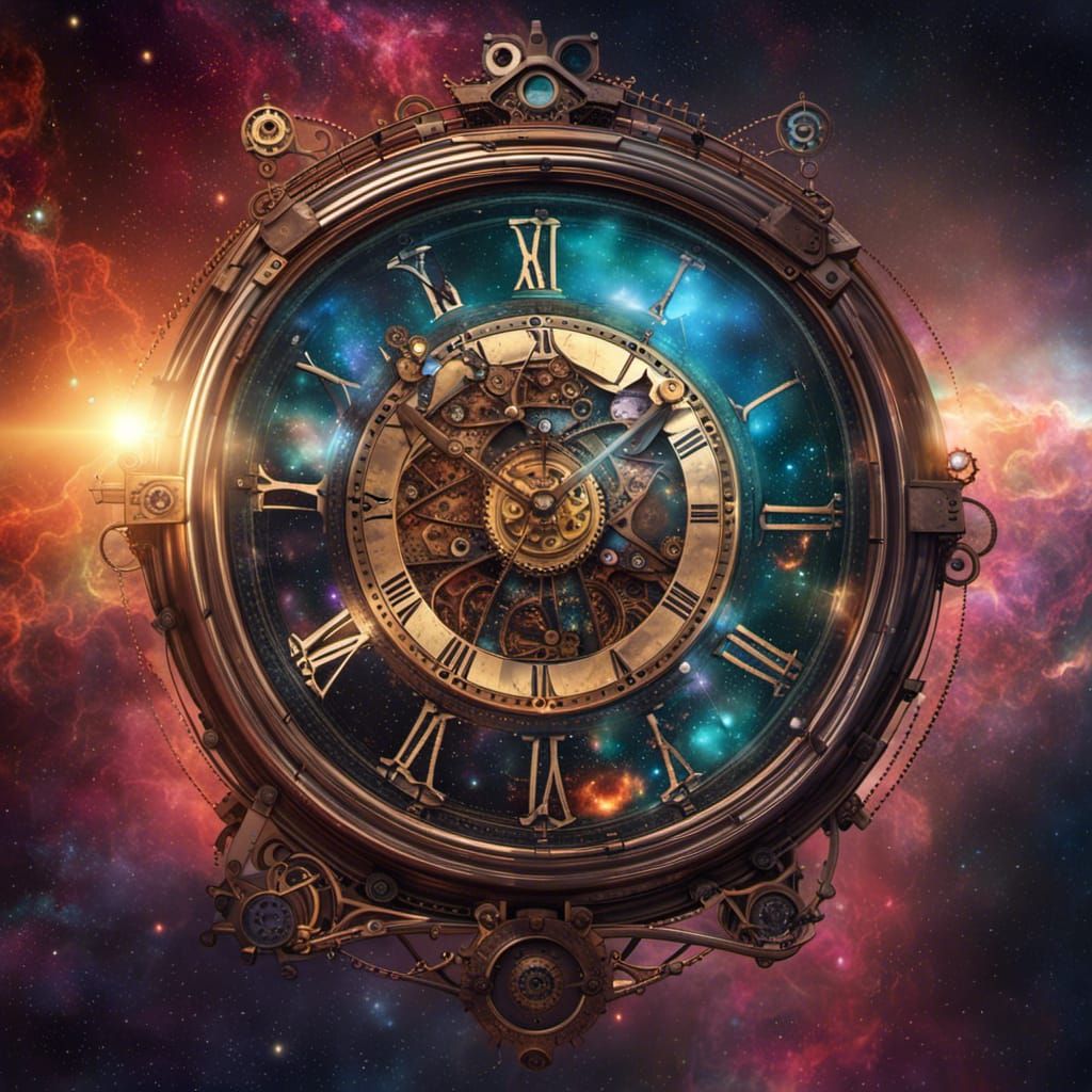 Victorian Steampunk Clock In Space at About 7 Minutes Past 10 - AI ...