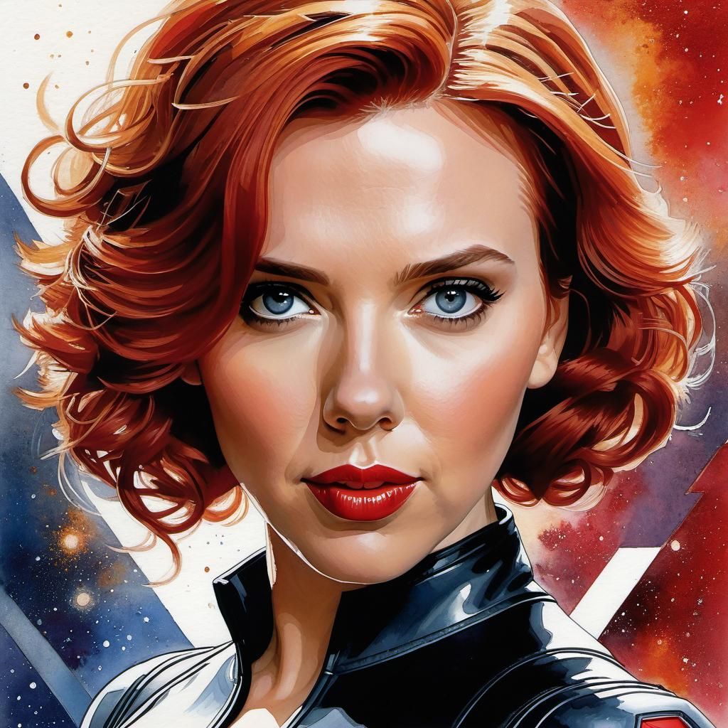 Watercolor portrait: Black Widow - AI Generated Artwork - NightCafe Creator