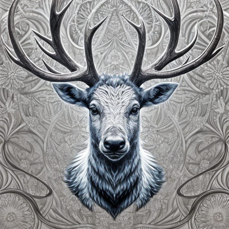 Crystal Caribou on Black Bed: Abstract Digital Art