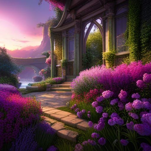 flowers pink green purple rose