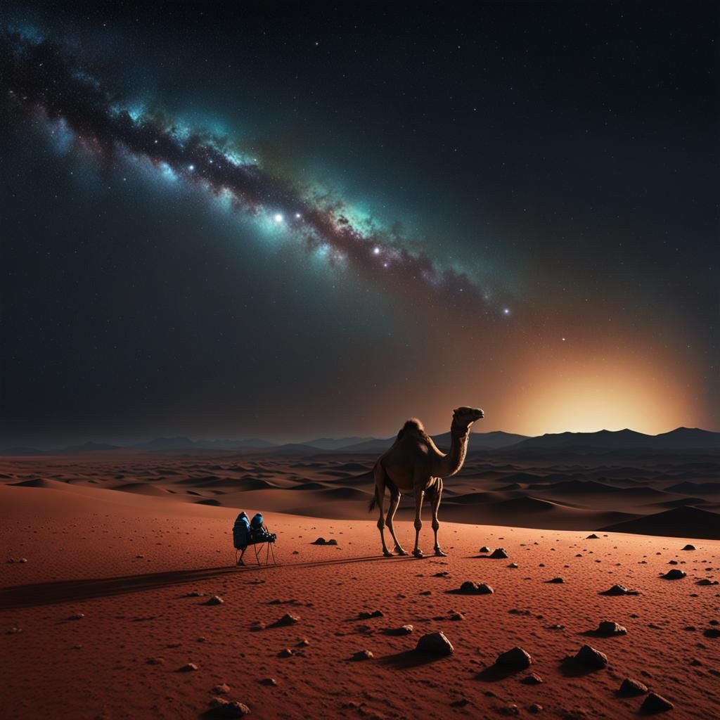 Lonely Camel on Mars in Cinematic Style