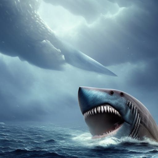 Illustration Of A Megalodon Shark, Prehistoric Sea, 51% OFF