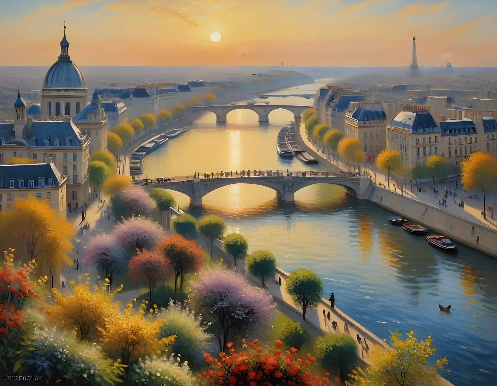 Bird's Eye View of Paris in the 1900s in the Style of Impressionist Painting  by @Jane77755