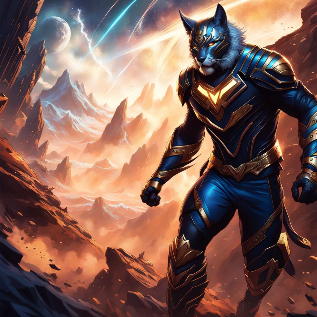 Centric Character Illustration; black male lynx superhero, blue accents ...