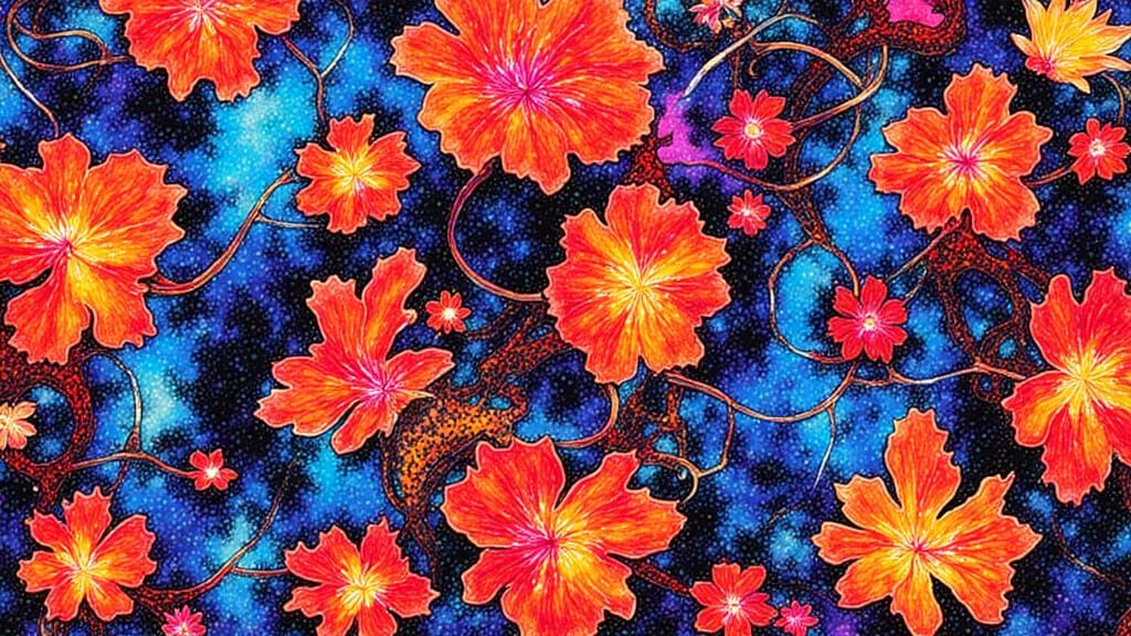 Surreal Neon Patterns in Suminagashi Ink Style