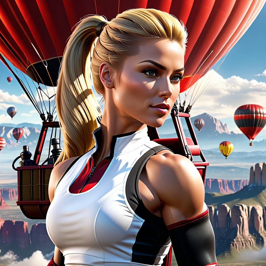 Sonya Blade preparing to get on a hot air balloon in Colorado Springs - AI  Generated Artwork - NightCafe Creator