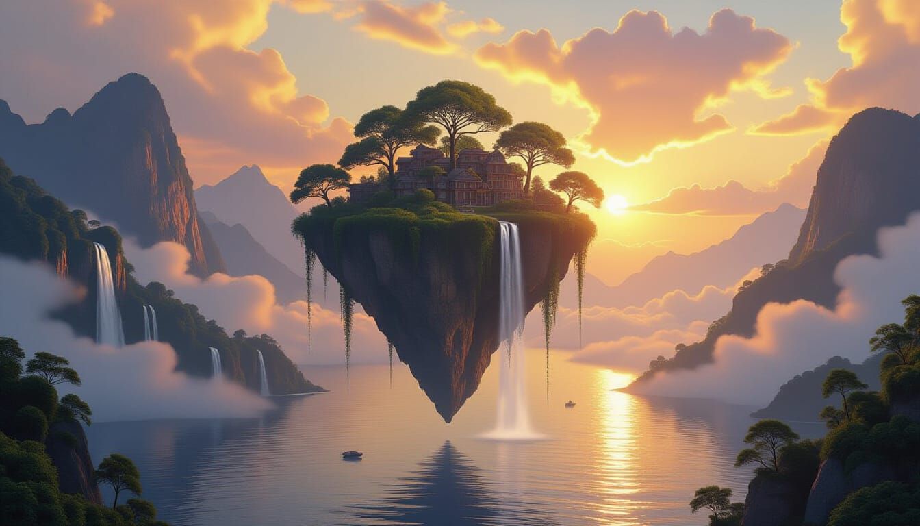 The Floating Island over the ocean  by @A handsome lad