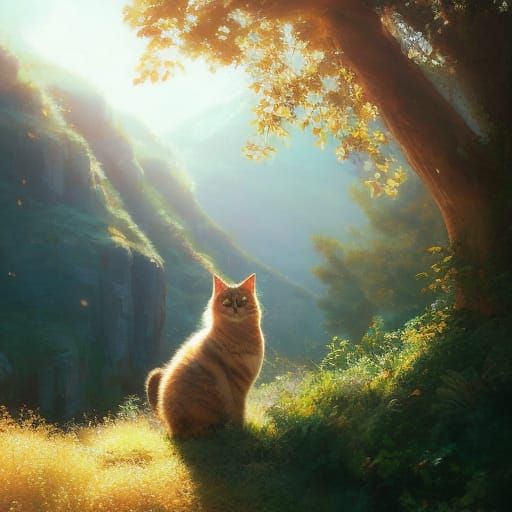 Cat On A Hillside - Ai Generated Artwork - Nightcafe Creator