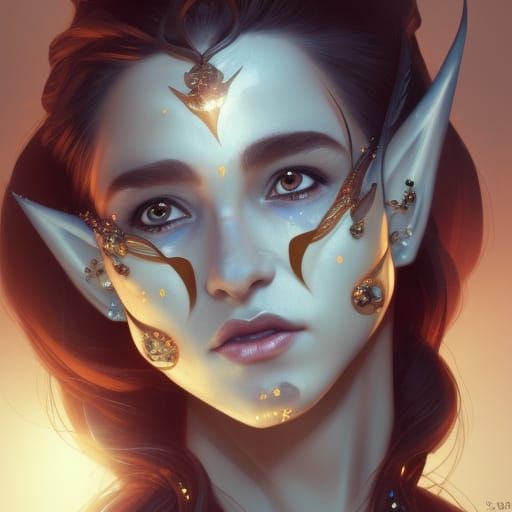 Moon Elf Portrait in Hyperdetailed Splash Art Style