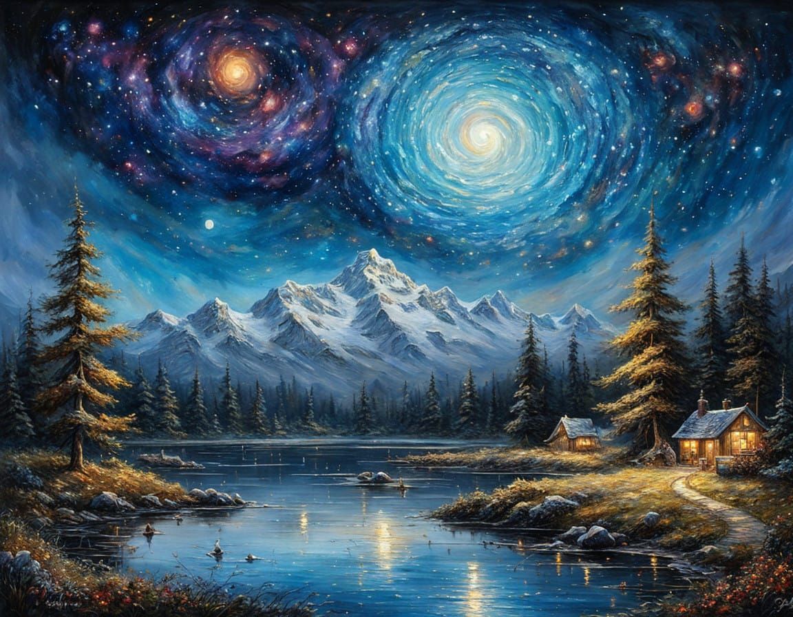 A painting by Johan Jongkind, kerem beyit, thomas kinkade cfg a 3D flower wreath ring around Jupiter, ...  by @Spearmint