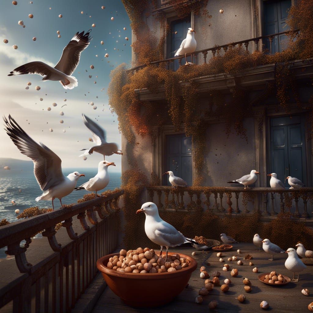 Seagulls eating hazelnuts AI Generated Artwork NightCafe Creator