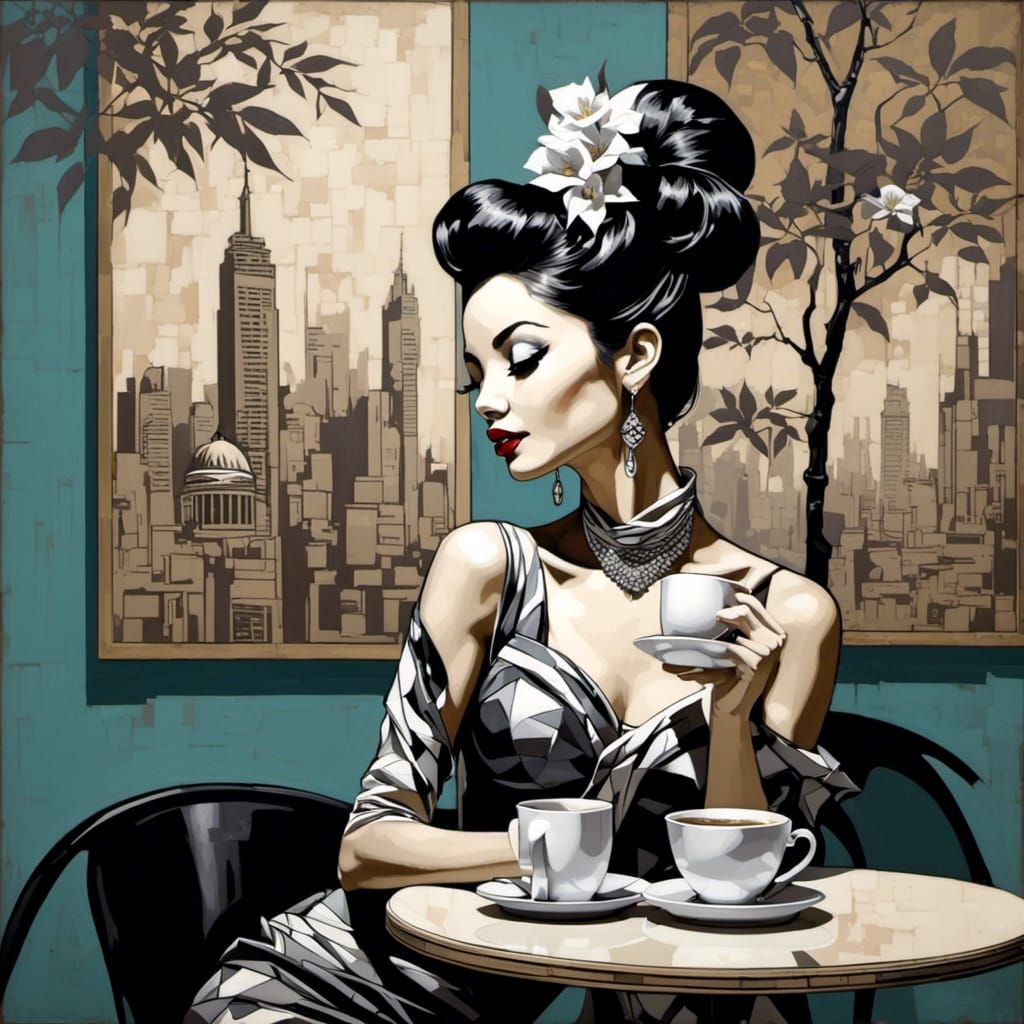 Woman drinking coffee in a coffee shop
