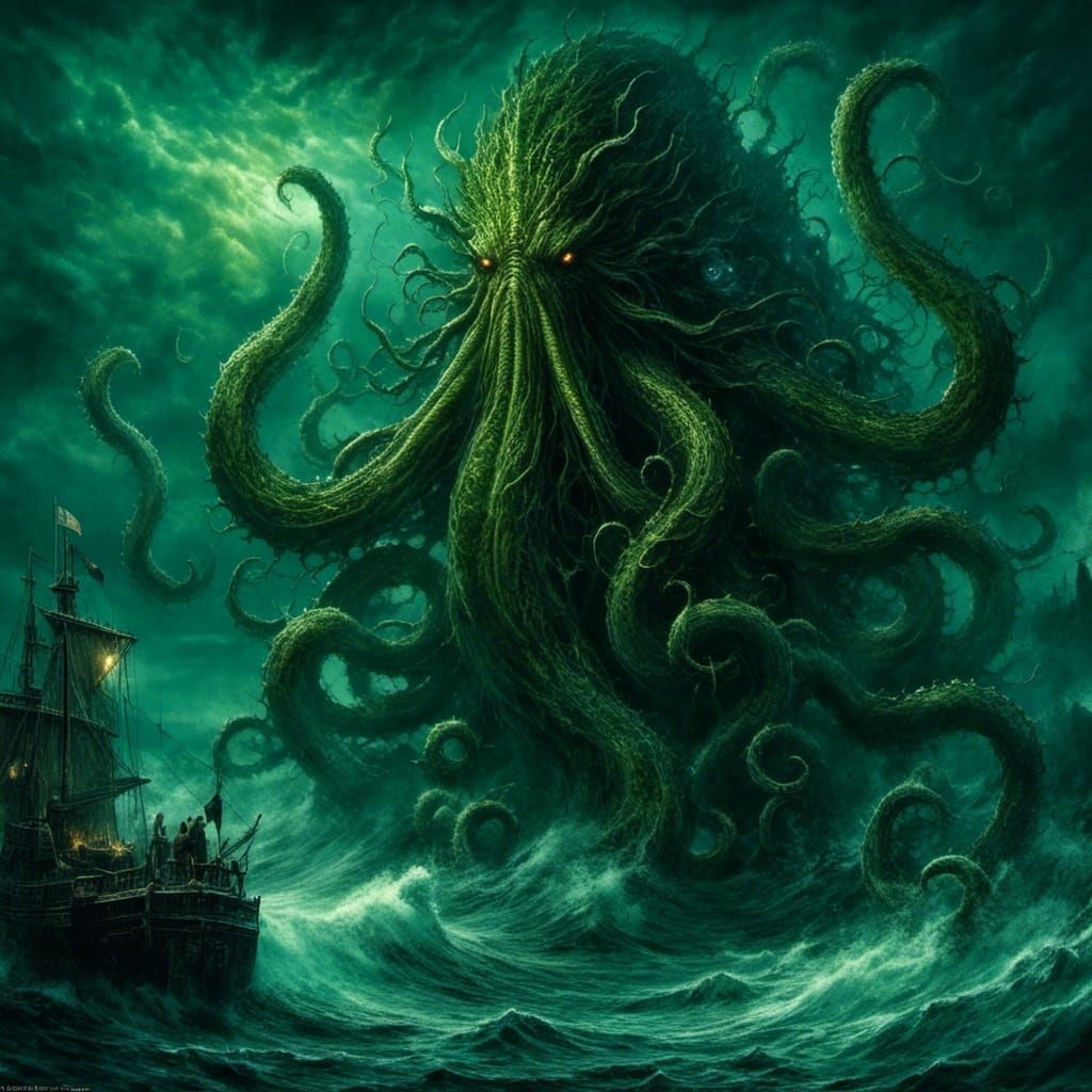 Cthulu is summoned from the ocean depths, horror concept artwork, <lora:EffenMetalXL:1.0> 