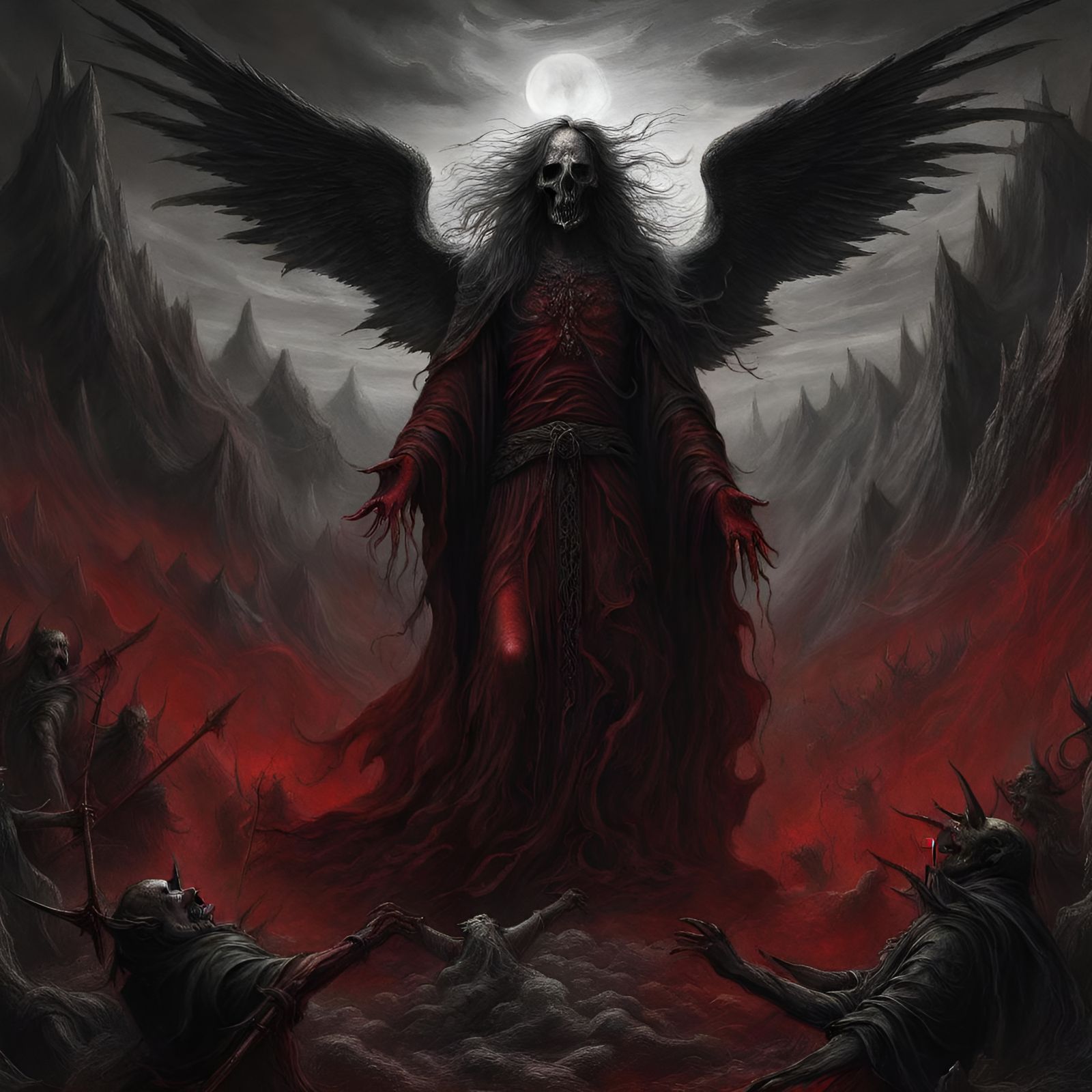 Death Angel Mystic Red And Black Fog In Hell,medieval Celtic 