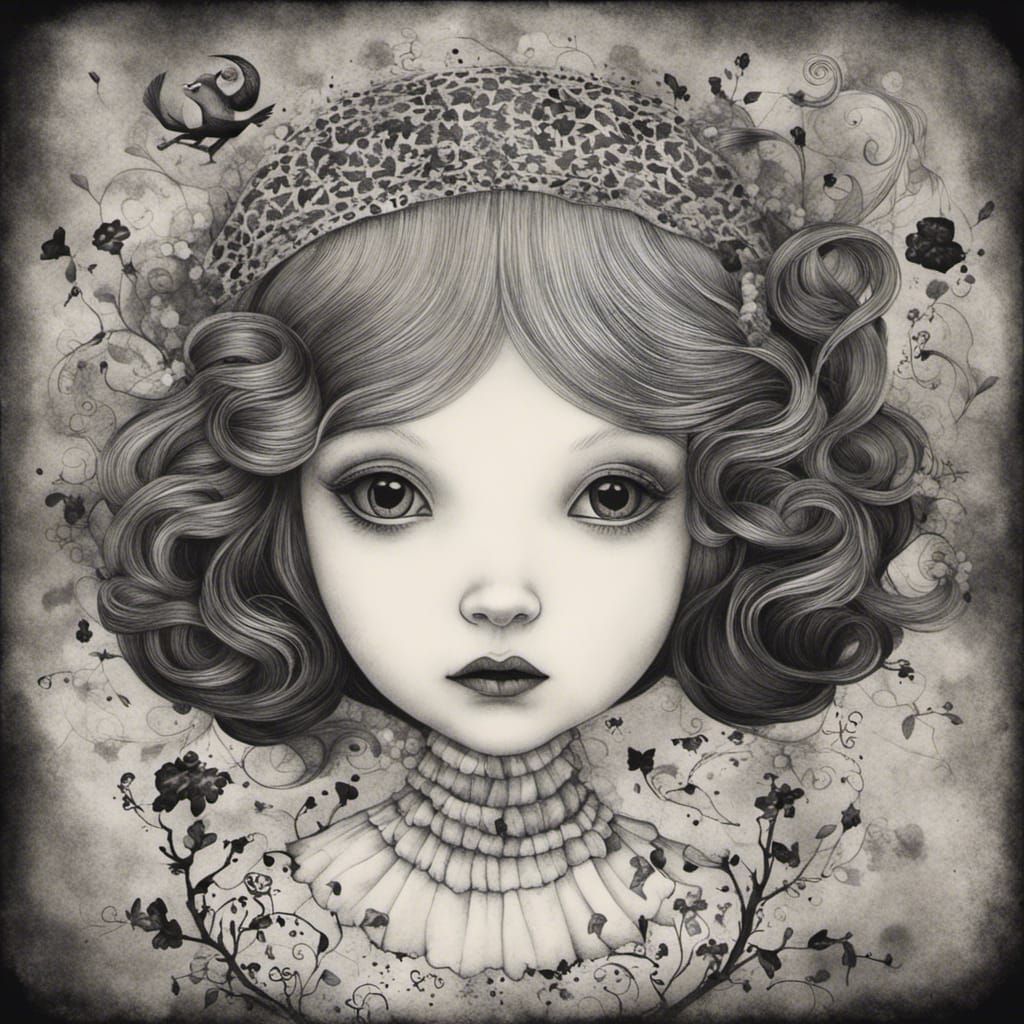 Doll Black And White Ink Drawing Ai Generated Artwork Nightcafe Creator 0767