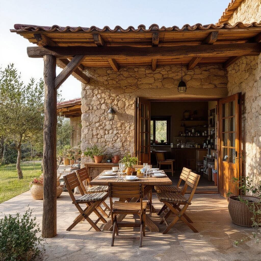 Marble Treehouse Exterior With Old Table, Tea, and Cookies