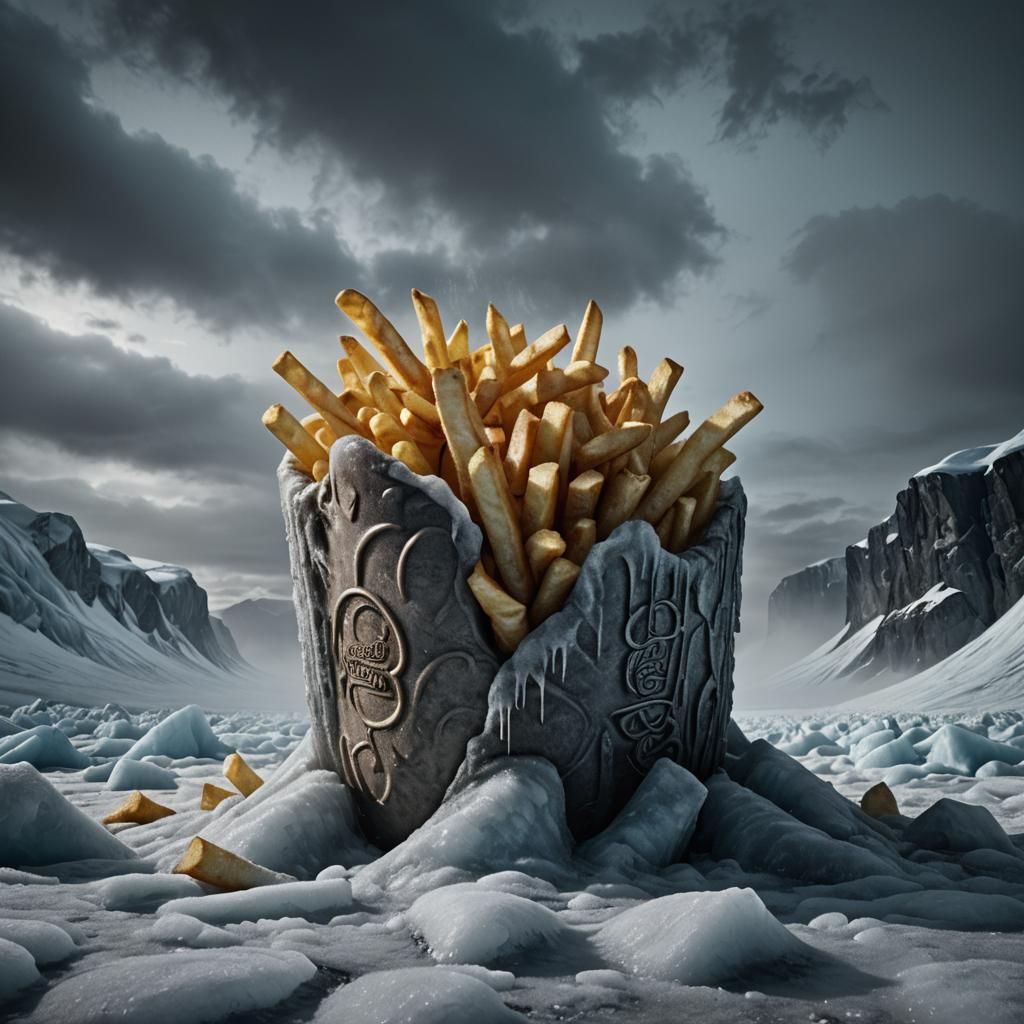 giant french fries on a glacier  by @undefined