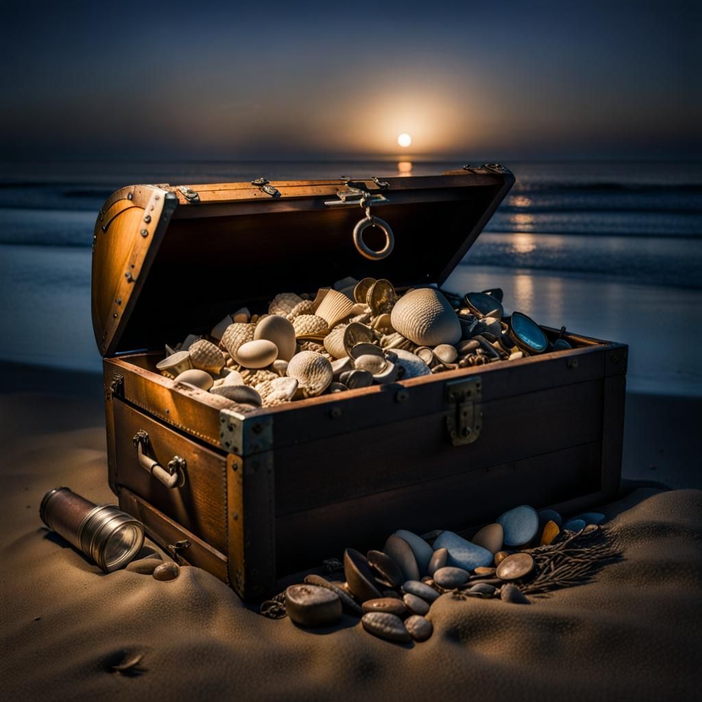 A chest full of old treasure washed ashore in the night