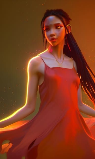 the shot of a girl dancing, with avatar face, beautiful eyes...