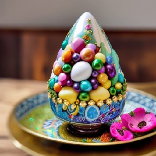 Easter decorated egg  on an ornate pedestal