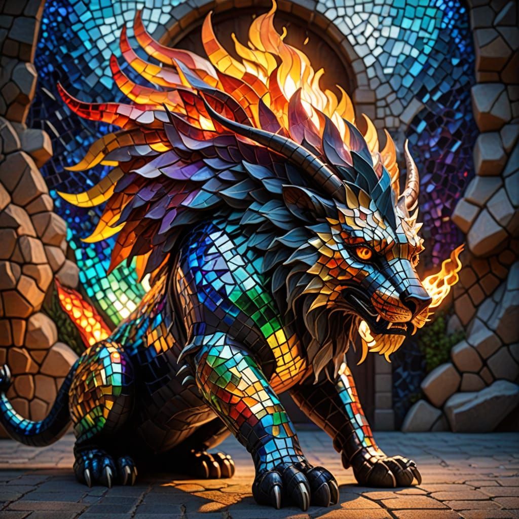 Mosaic Chimera statue  by @Lilsilverfish