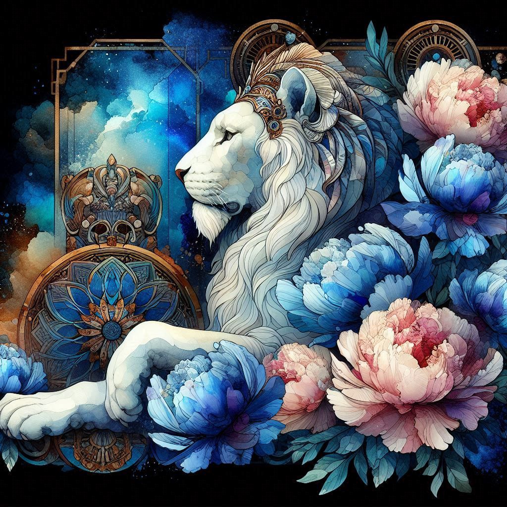 Art Deco Lion with Peonies