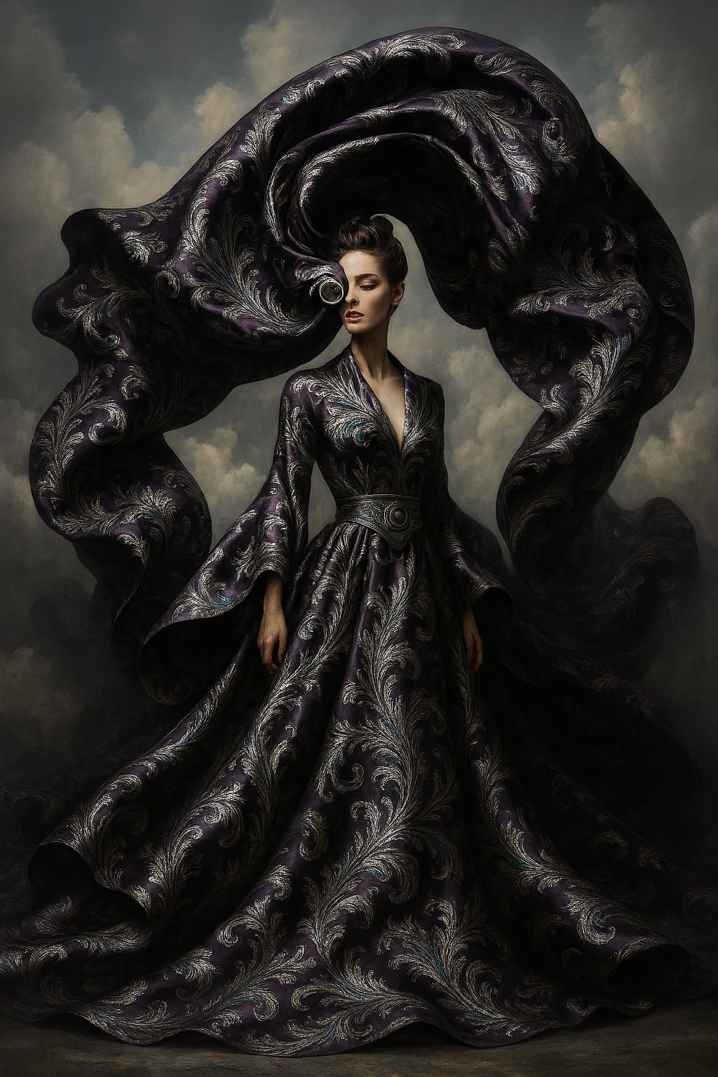 Lady in a Purple Paisley Dress