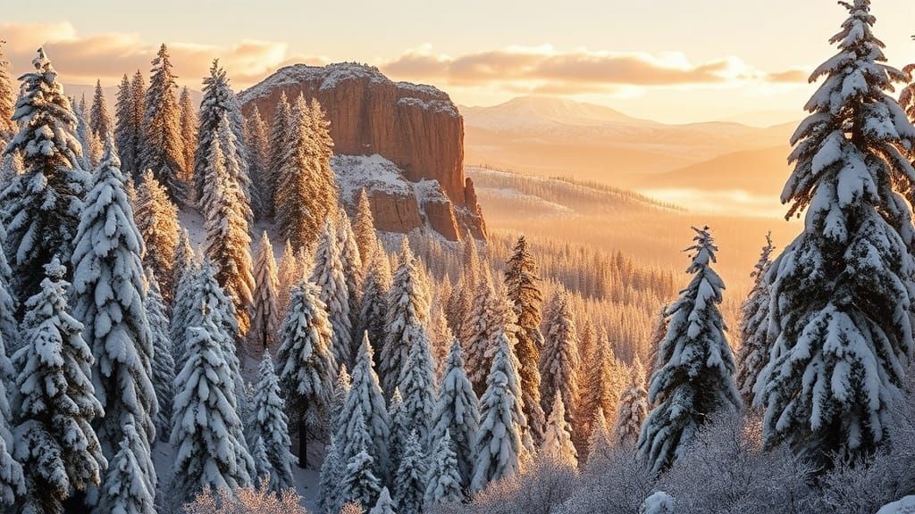 a breathtaking winter scene of (Sequoia National Park at gol...