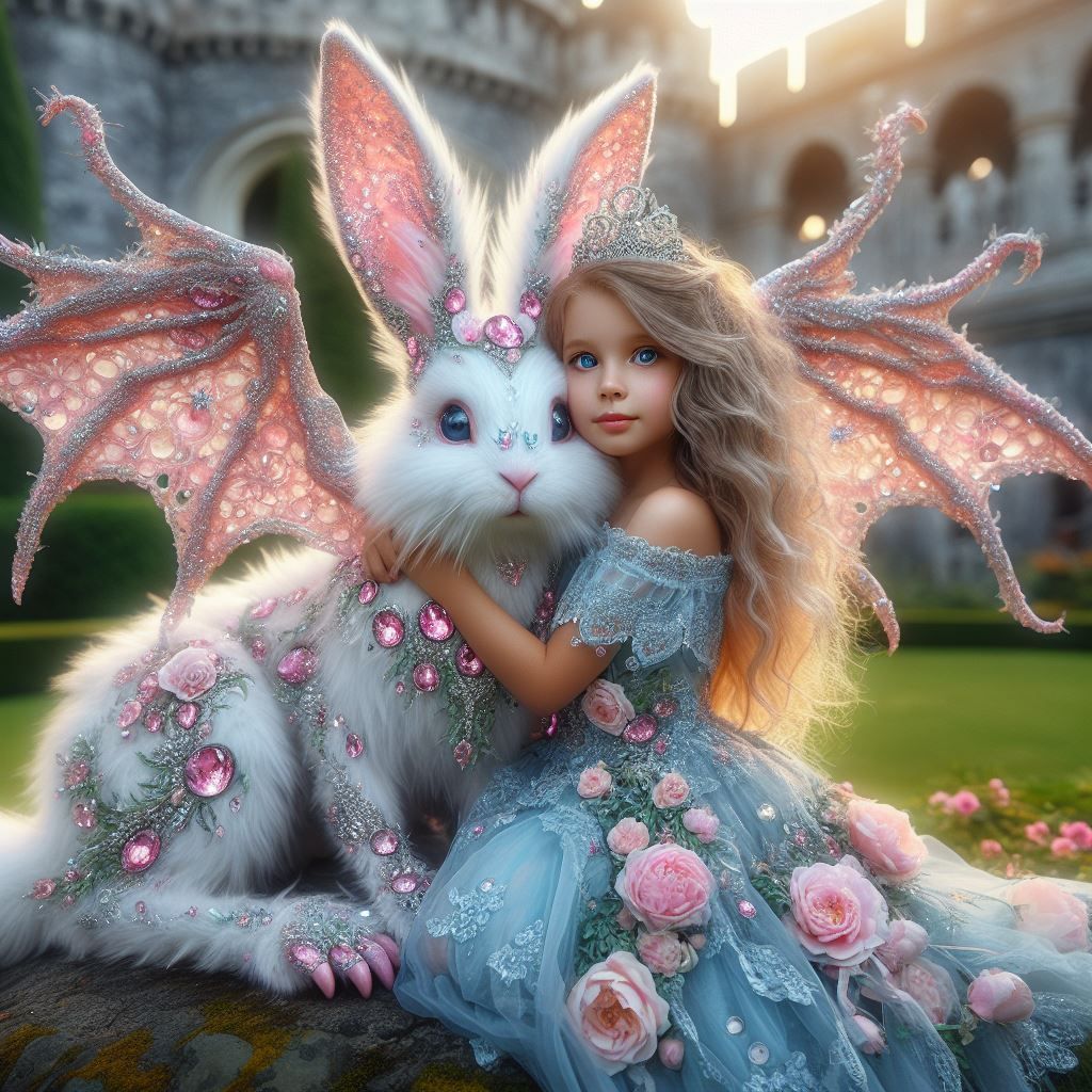 Just a girl and her pet hybrid Rabbit-Dragon!