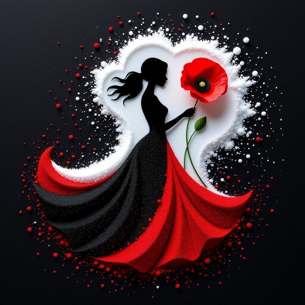 Kinetic Sand Silhouette of Lady with Poppy Flower  by @Akram Nabeel