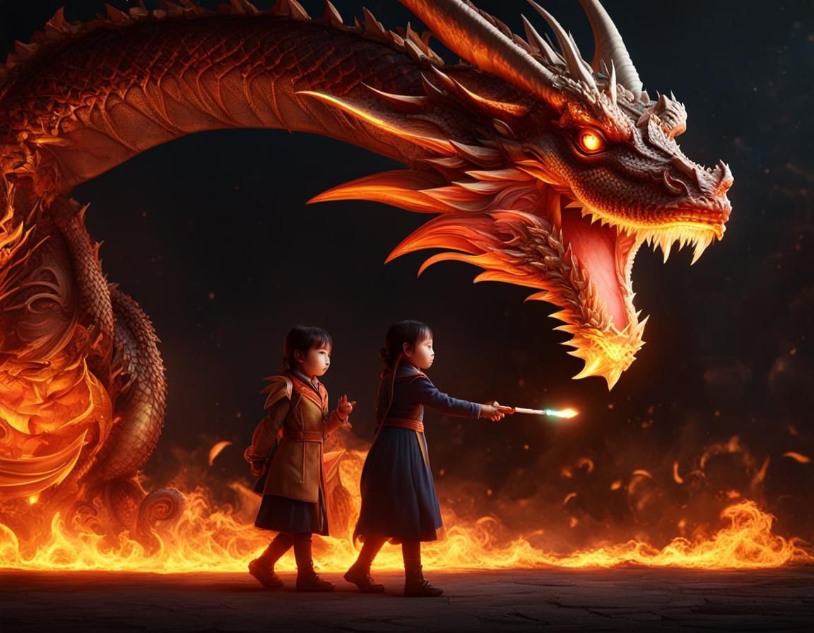 playing with  their dragon pet