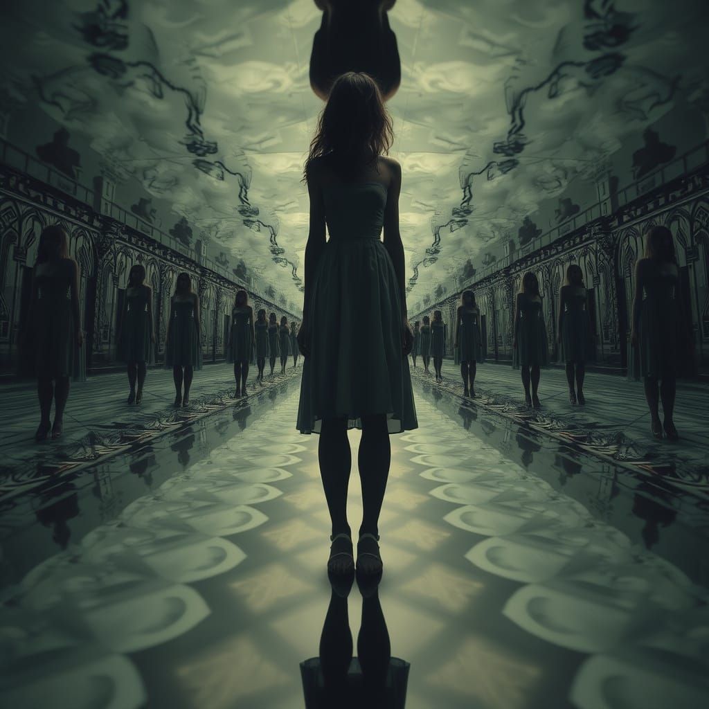 Mise en abime of Droste effect.  Mirroring herself in Droste effect. 