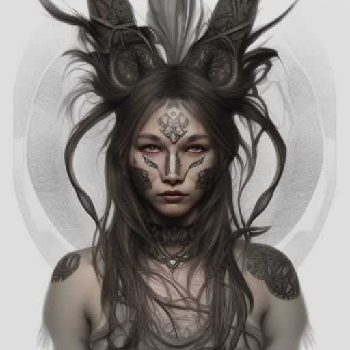 Necromancer Woman with Crow Tattoos and Wings Concept Art · Creative Fabrica