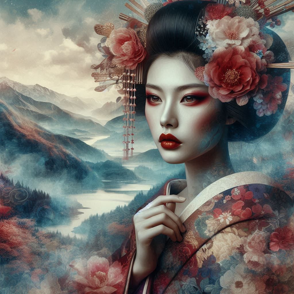 double exposure beautiful fantasy DALL-E 3 portrait landscap...