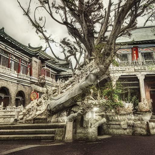 Surreal Dragon Palace with Emperor's Regalia, Oil on Canvas