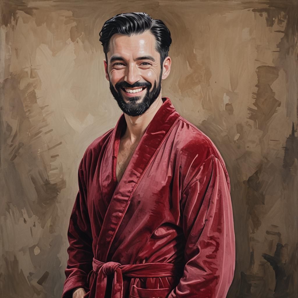 Portrait of a splendid young man with a short beard, wearing...