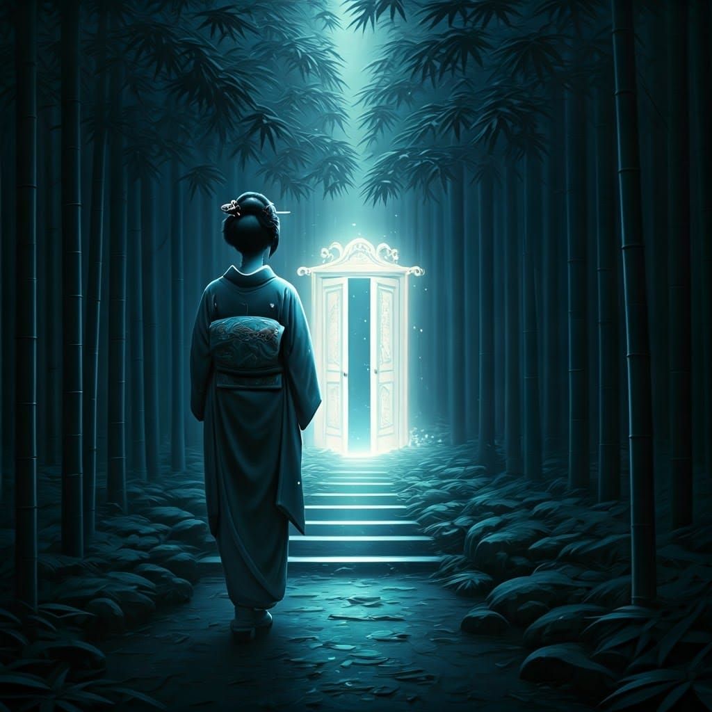For the "Doors Where They Shouldn't Be" challenge, imagine a shimmering, ethereal door floating in the ...  by @Bat angel