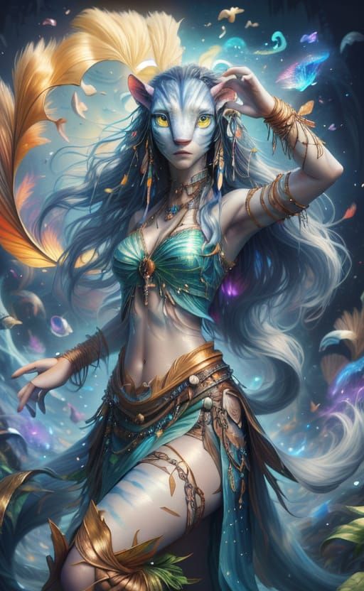 <lora:Pandoras Box:1.0> <lora:Spirit World:1.0> White panter with bleu eyes. Bellydancing