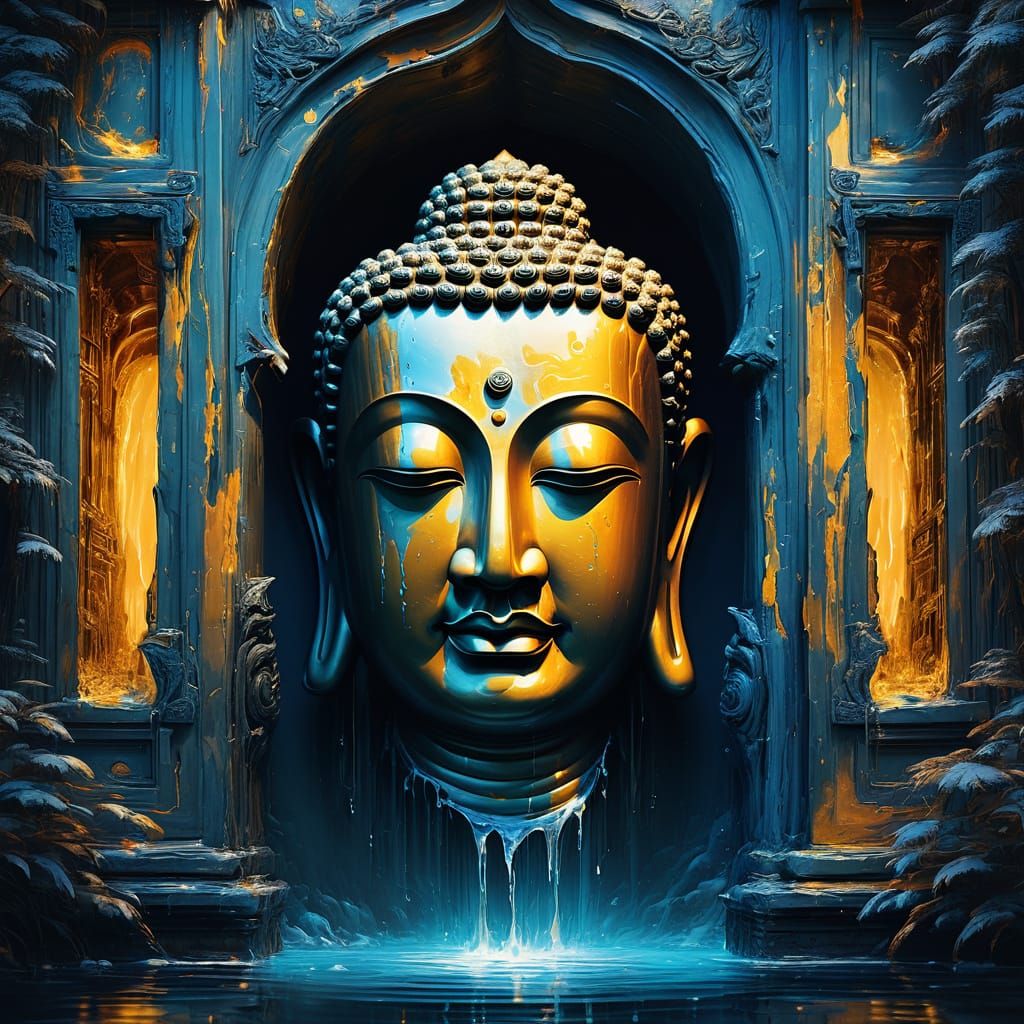 Surreal Buddha in Vibrant, Symbolic Oil Painting
