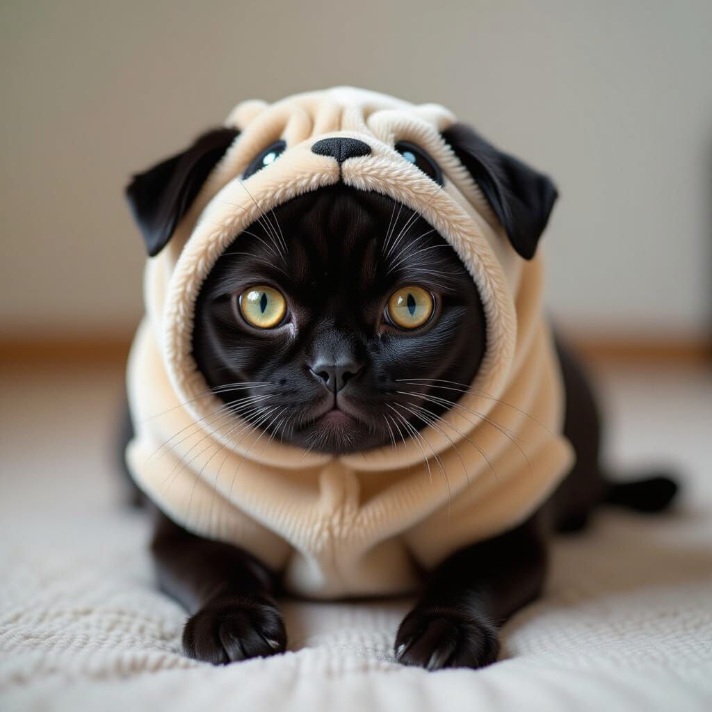 Black cat in a poor disguise of a pug  by @Al