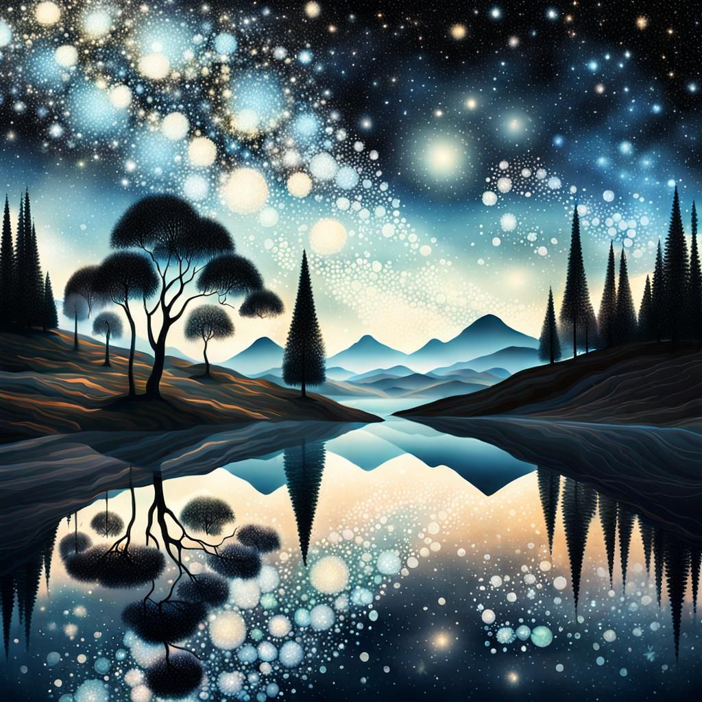 Dreamy surrealist landscape, shimmering stardust  by @Eee17