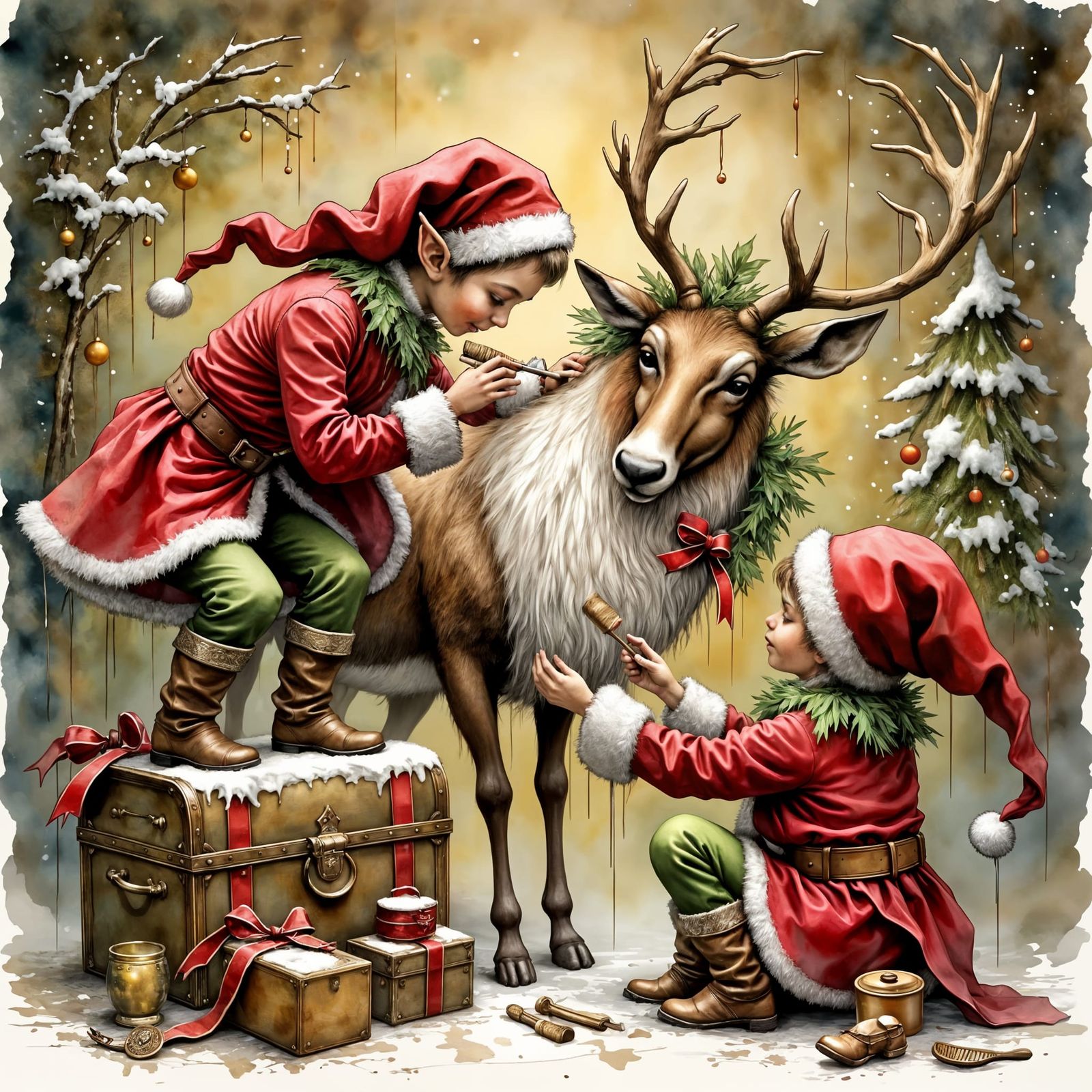 Little elves making sure the reindeers are at their very best for their world tour with Santa tomorrow.  by @Hannah