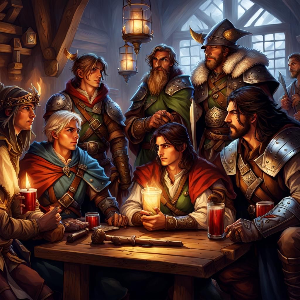 Adventuring Party Relaxing In A Tavern - Ai Generated Artwork 