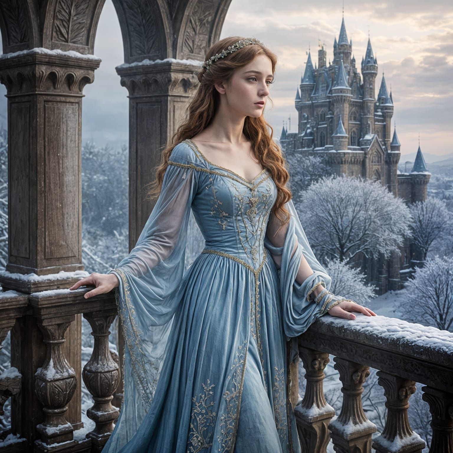 Winter Kingdom Castle in Pre-Raphaelite Splendor - AI Art