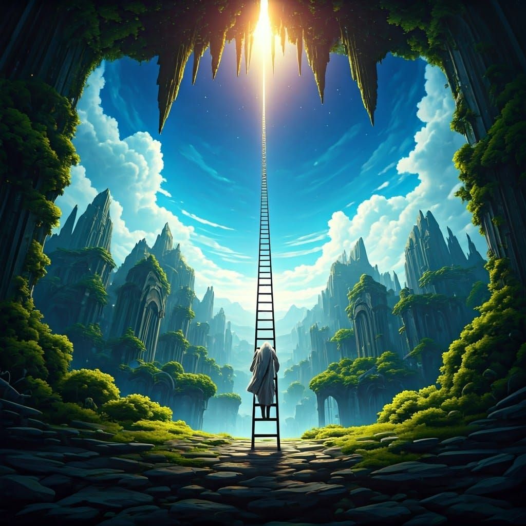 Ethereal Figure Ascends to Cosmic Realms