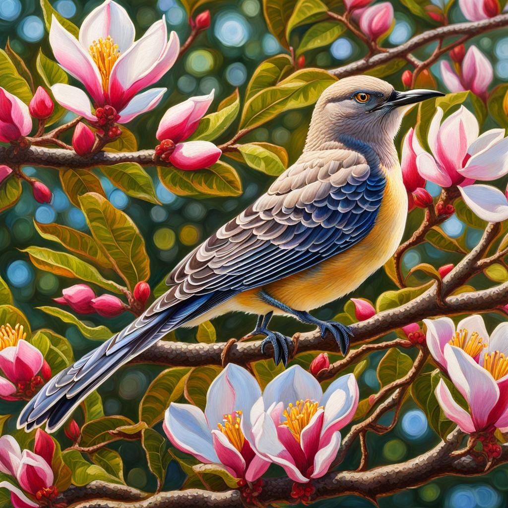 Mockingbird in Magnolia  by @Antinomy