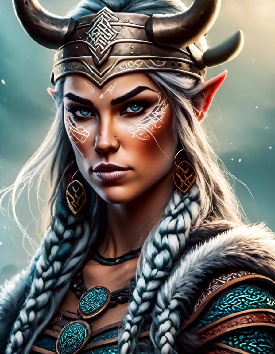 Tattooed Norse Goddess in Hyperreal Digital Art