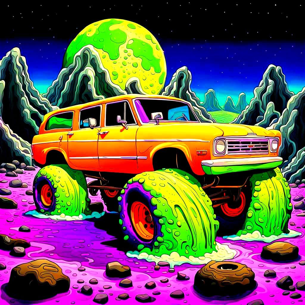 One suspect car driving through a suspect land