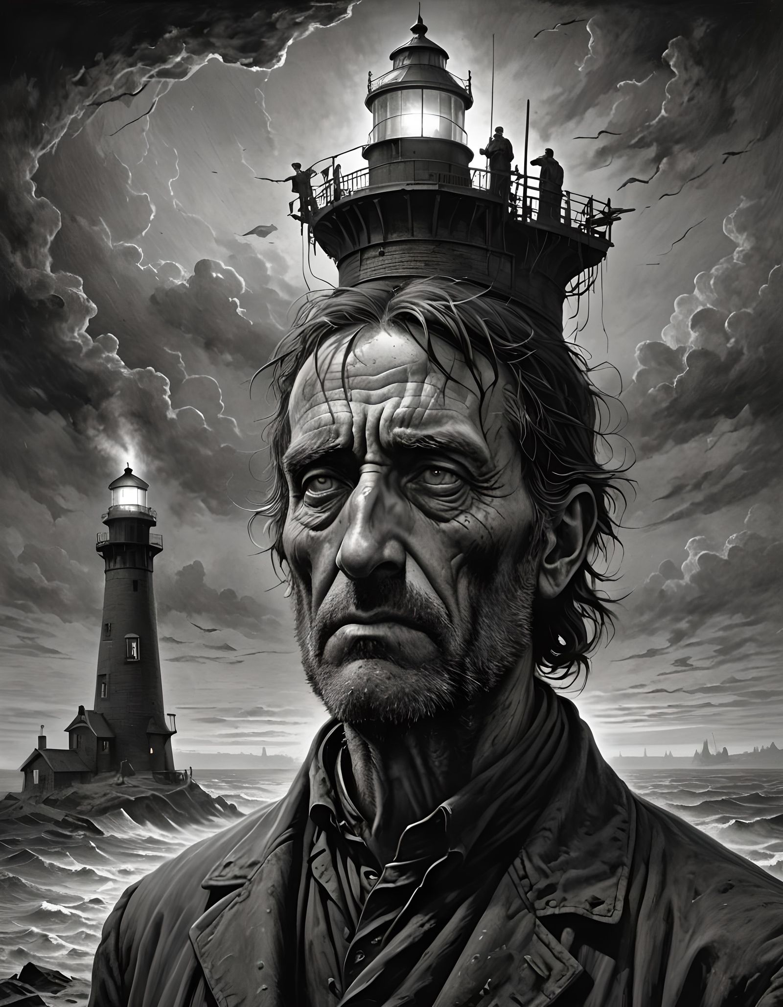 Overworked Old Lighthouse Person Portrait