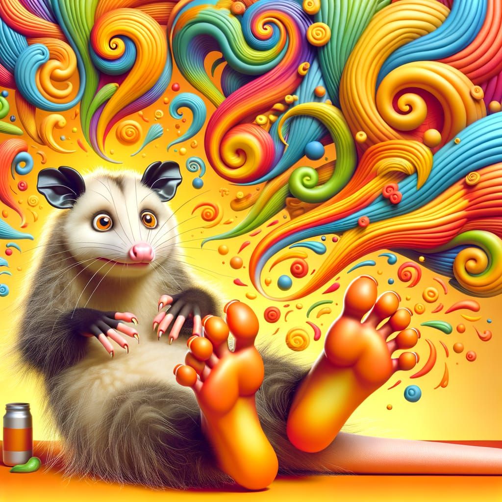 An opossum with stinky feet.